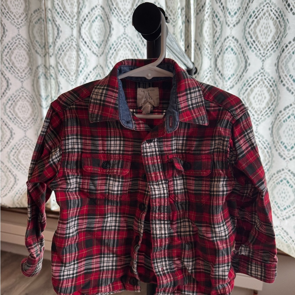Lands' End Red and Black Plaid Flannel Shirt